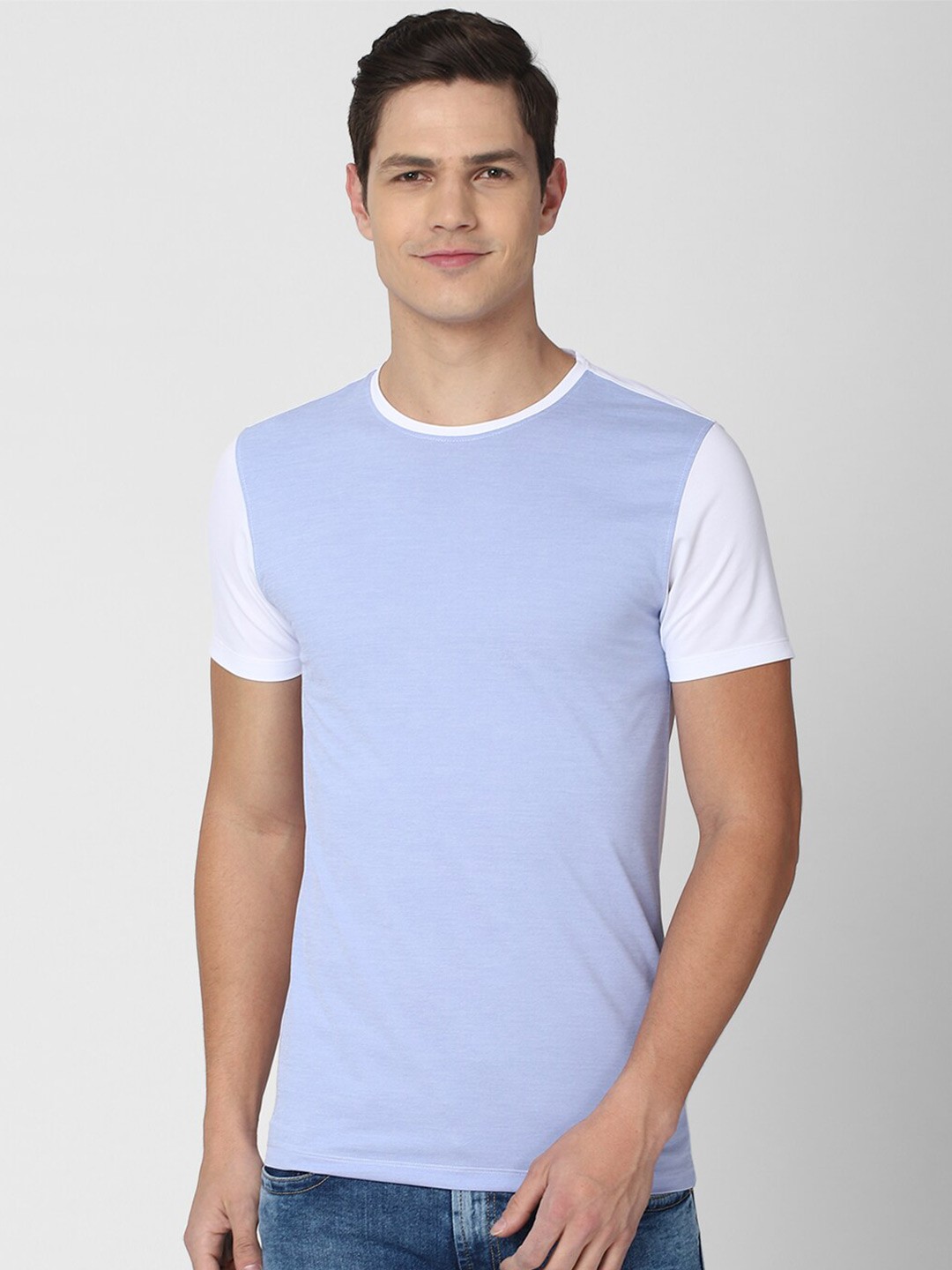 

Peter England Casuals Men Blue Colourblocked Slim Fit T-shirt