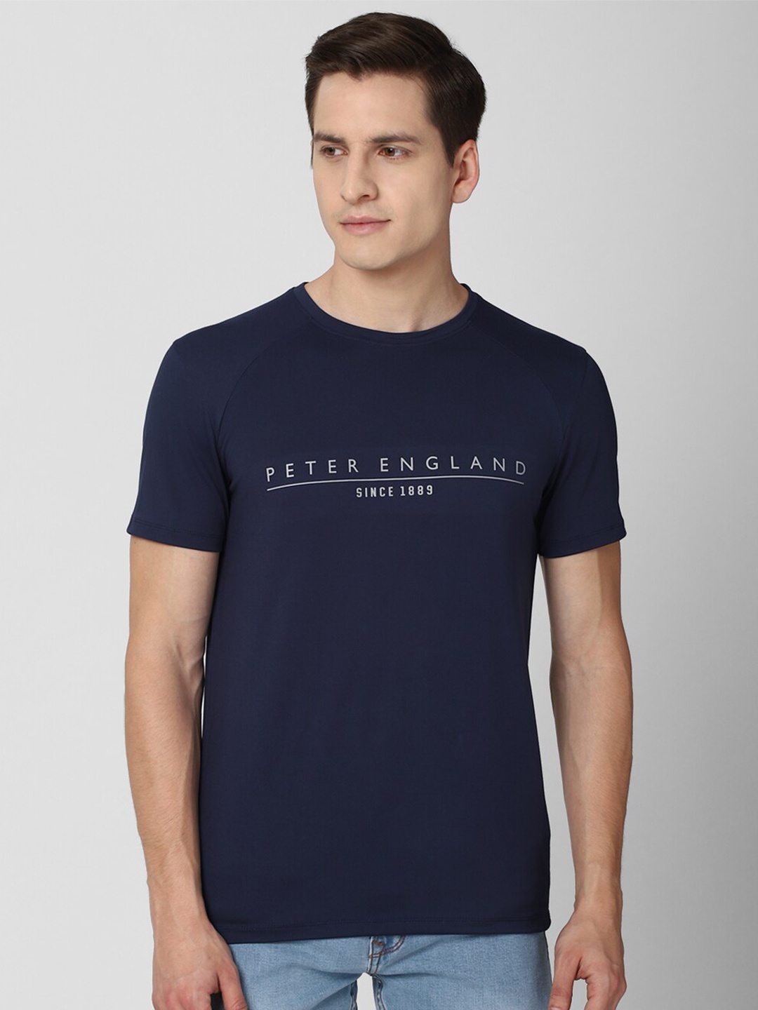 

Peter England Casuals Men Navy Blue Typography Printed Slim Fit T-shirt