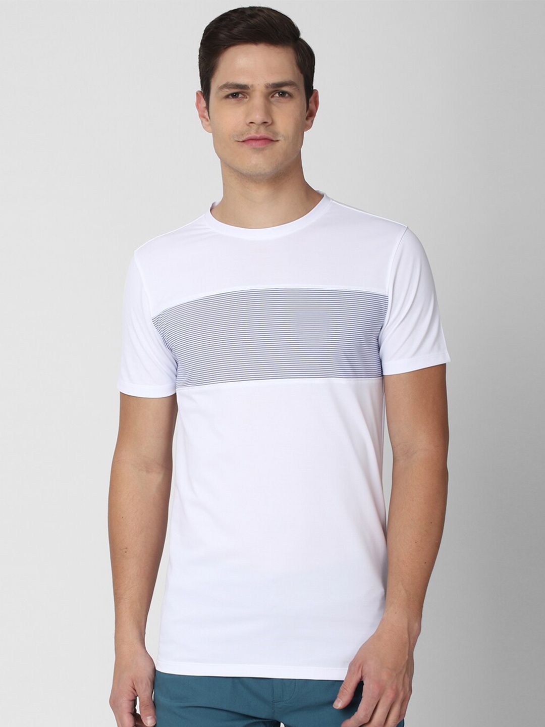 

Peter England Casuals Men White Striped Slim Fit T-shirt