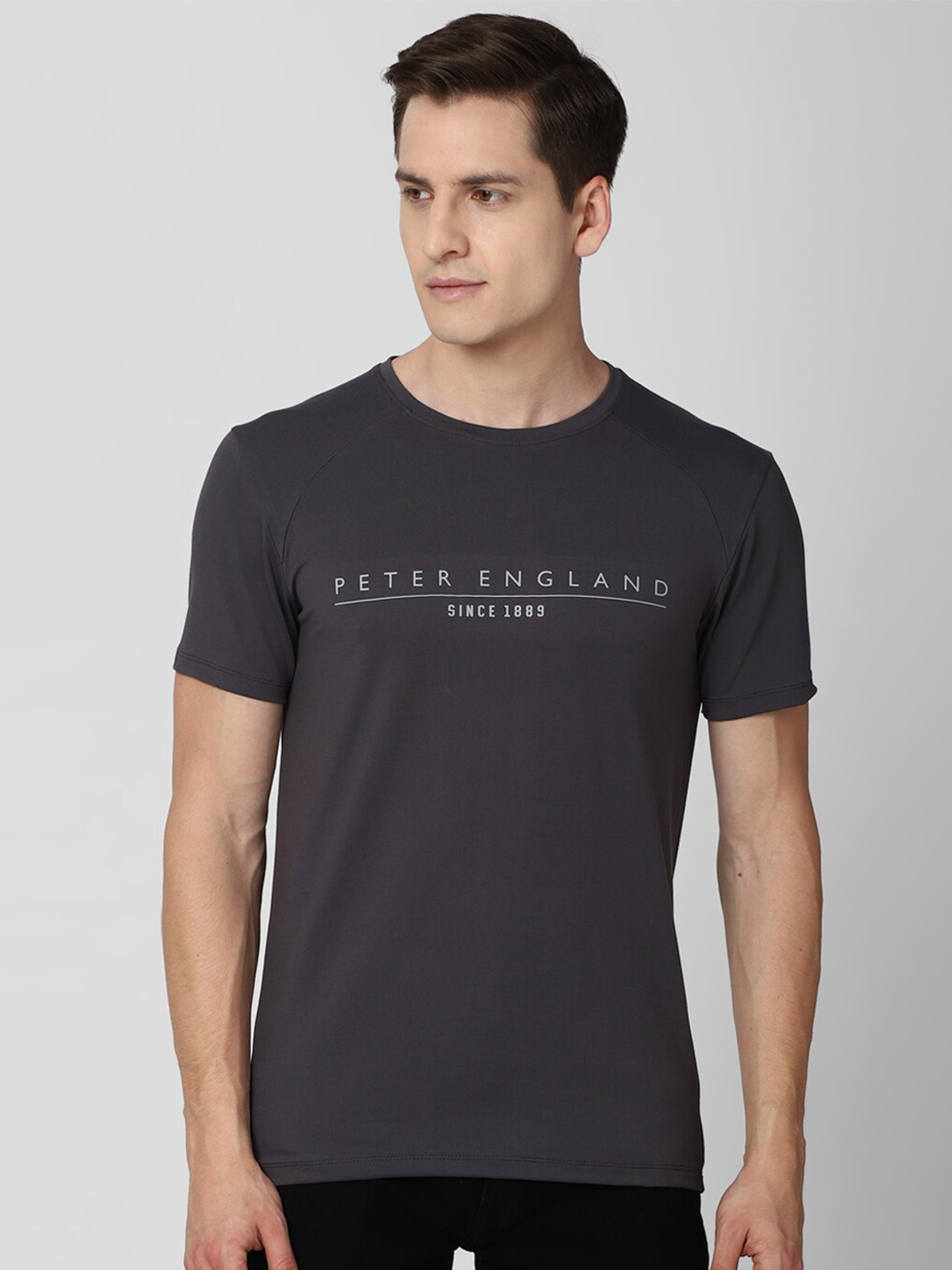 

Peter England Casuals Men Grey Typography Slim Fit T-shirt