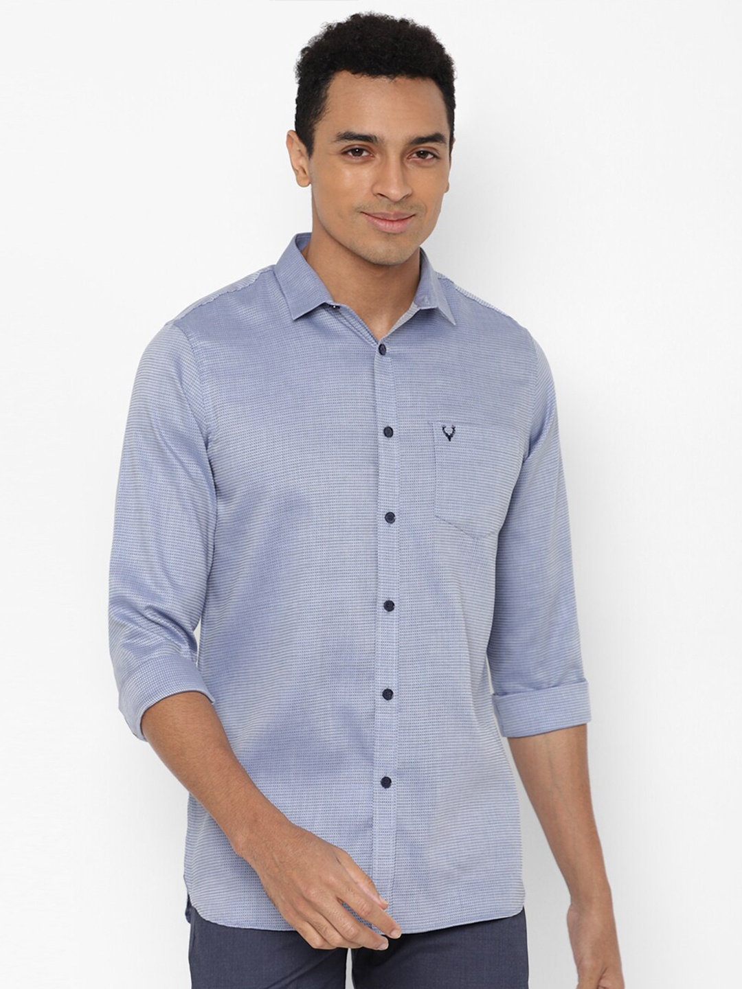 

Allen Solly Men Navy Blue Slim Fit Pure Cotton Casual Shirt