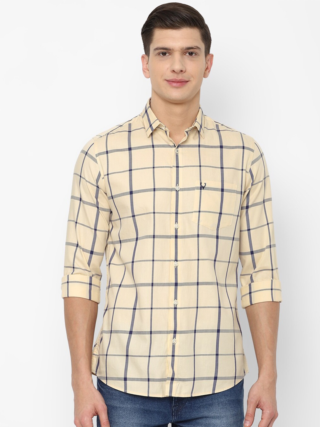 

Allen Solly Men Yellow Slim Fit Windowpane Checks Checked Casual Shirt