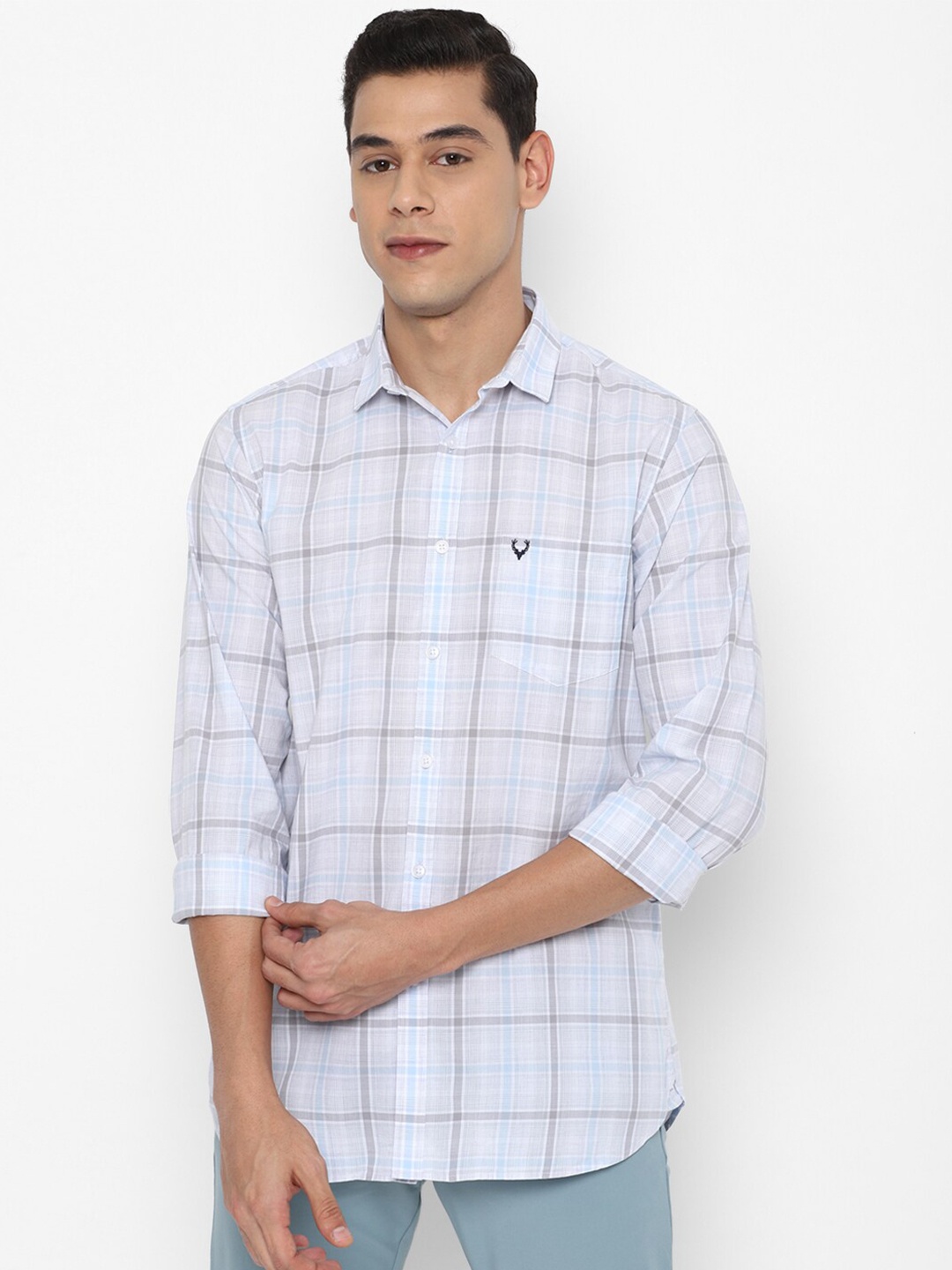 

Allen Solly Men Blue Slim Fit Windowpane Checks Checked Casual Shirt