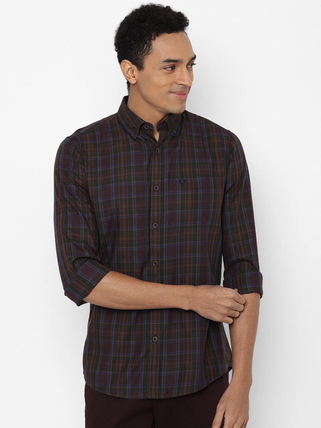 

Allen Solly Men Black & Burgundy Slim Fit Tartan Checks Pure Cotton Casual Shirt