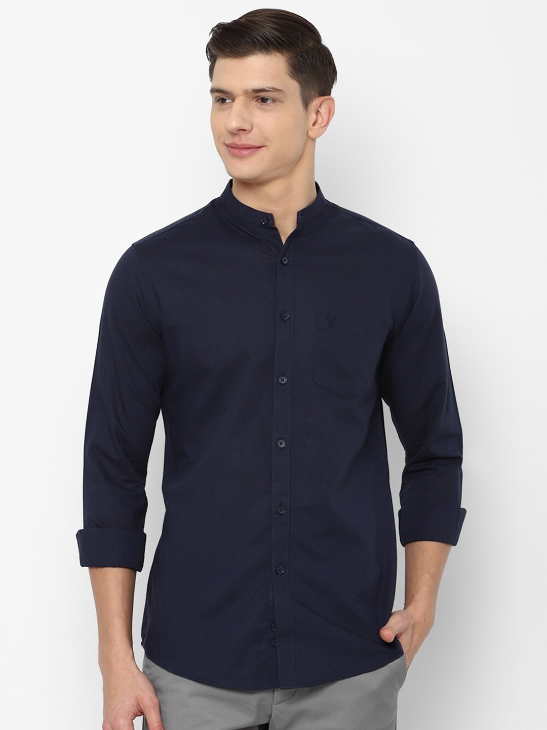 

Allen Solly Men Navy Blue Slim Fit Cotton Linen Casual Shirt