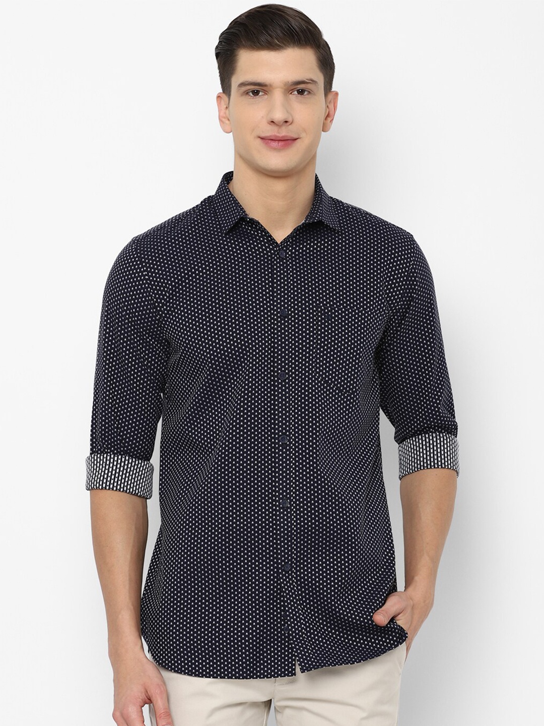 

Allen Solly Men Navy Blue Slim Fit Printed Casual Shirt