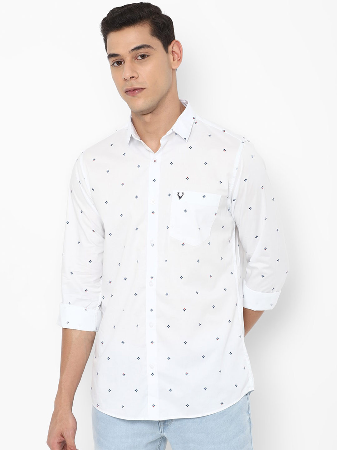 

Allen Solly Men White Slim Fit Printed Pure Cotton Casual Shirt