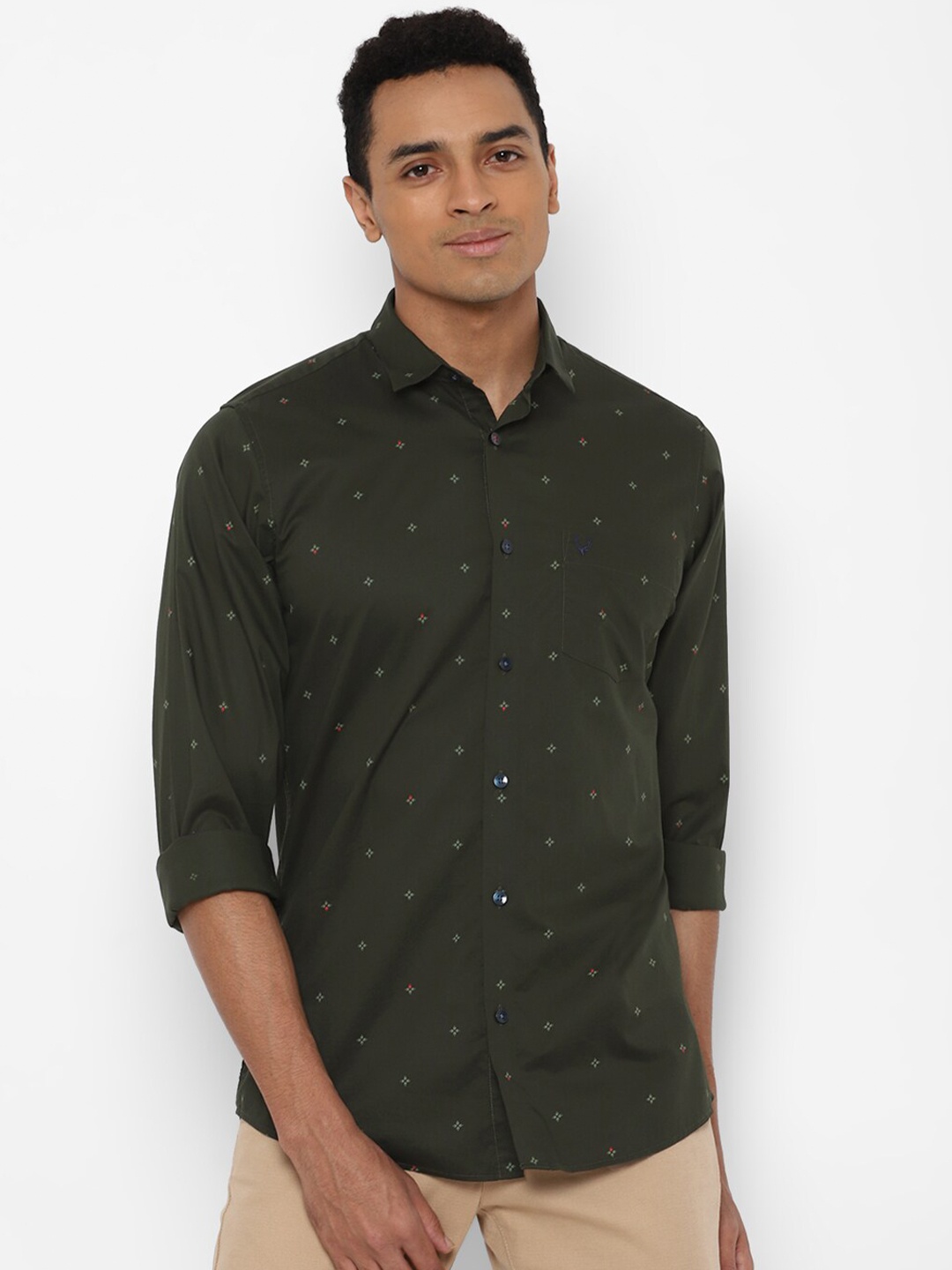 

Allen Solly Men Olive Green Slim Fit Printed Casual Cotton Shirt