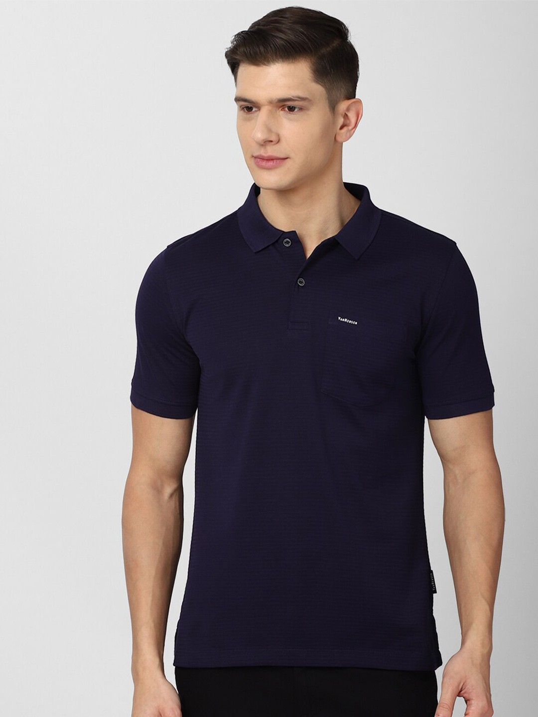 

Van Heusen Men Navy Blue Polo Collar Cotton T-shirt
