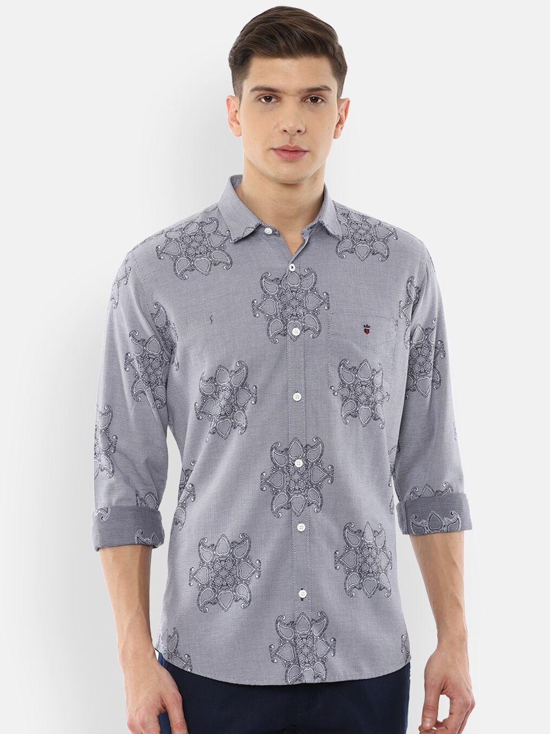 

Louis Philippe Sport Men Grey Slim Fit Floral Printed Pure Cotton Casual Shirt