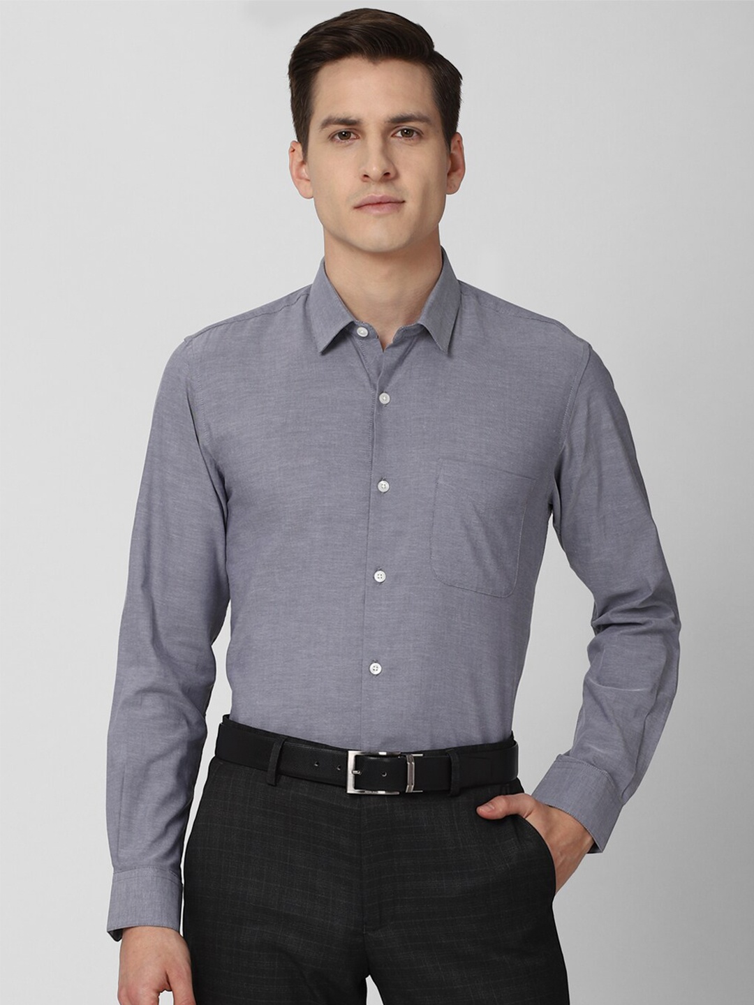 

Peter England Men Grey Slim Fit Pure Cotton Formal Shirt