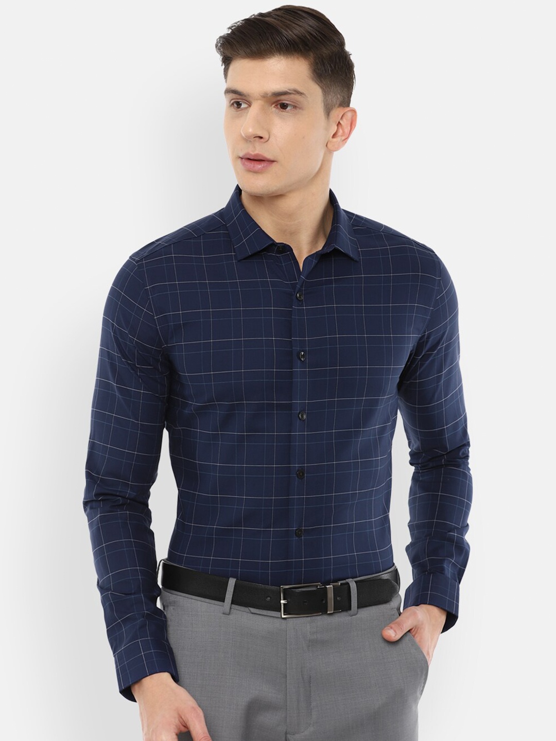 

Louis Philippe Men Navy Blue Slim Fit Checked Formal Shirt