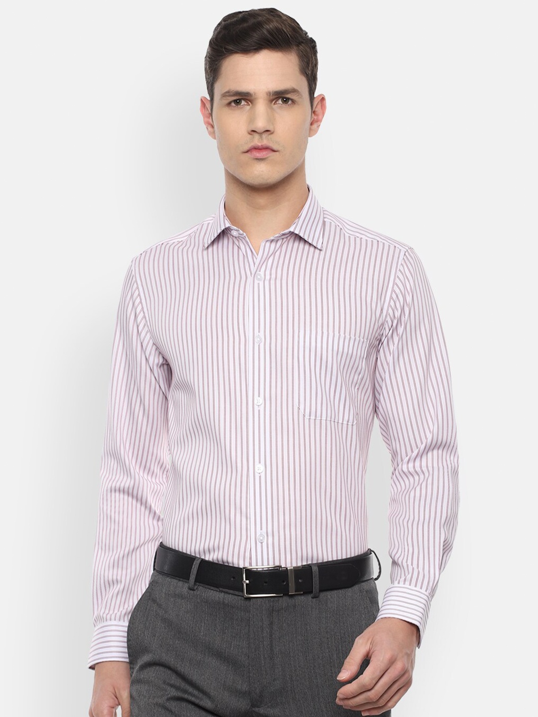 

Louis Philippe Men White Slim Fit Striped Cotton Formal Shirt