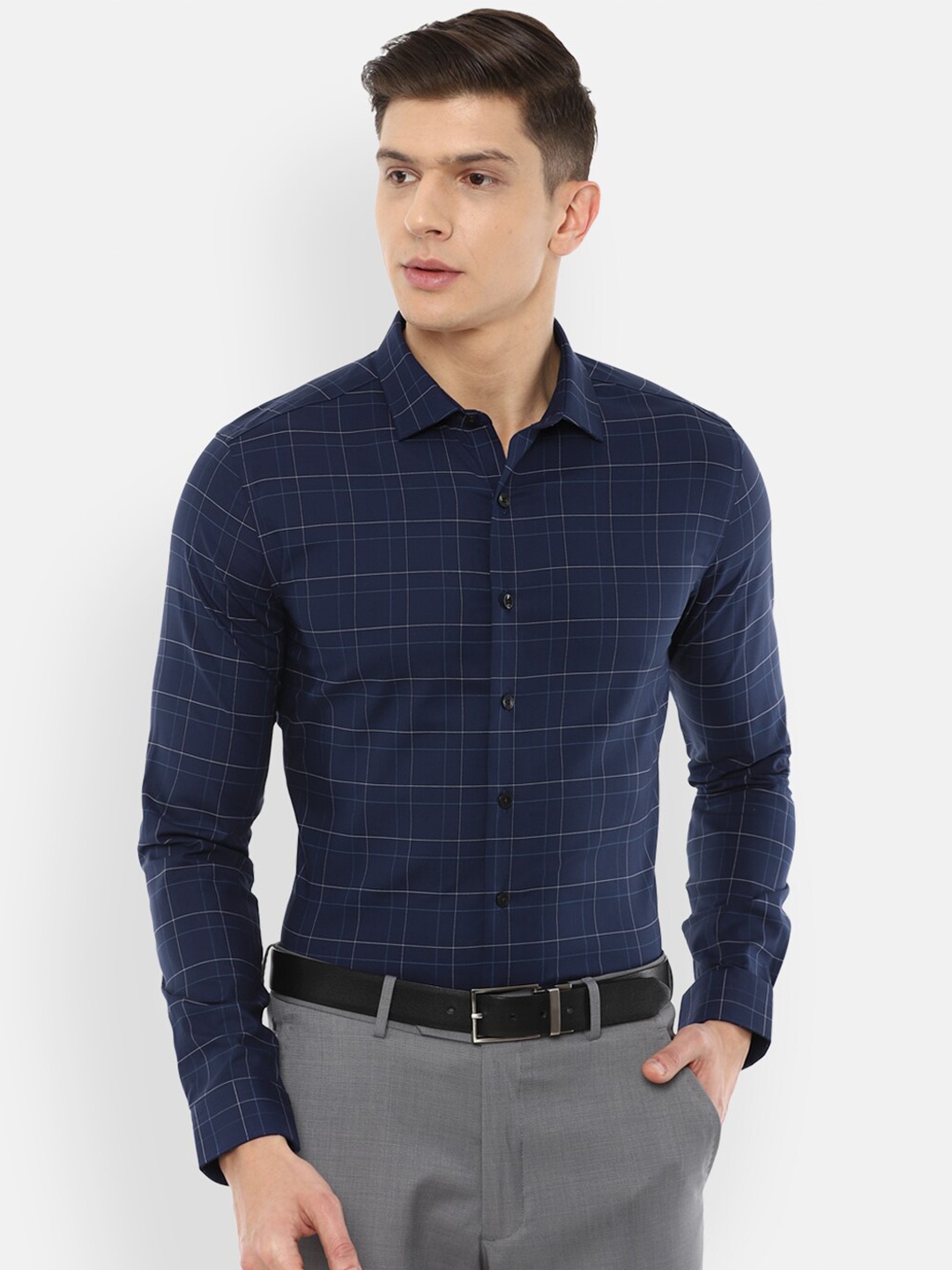 

Louis Philippe Men Navy Blue Slim Fit Checked Formal Shirt
