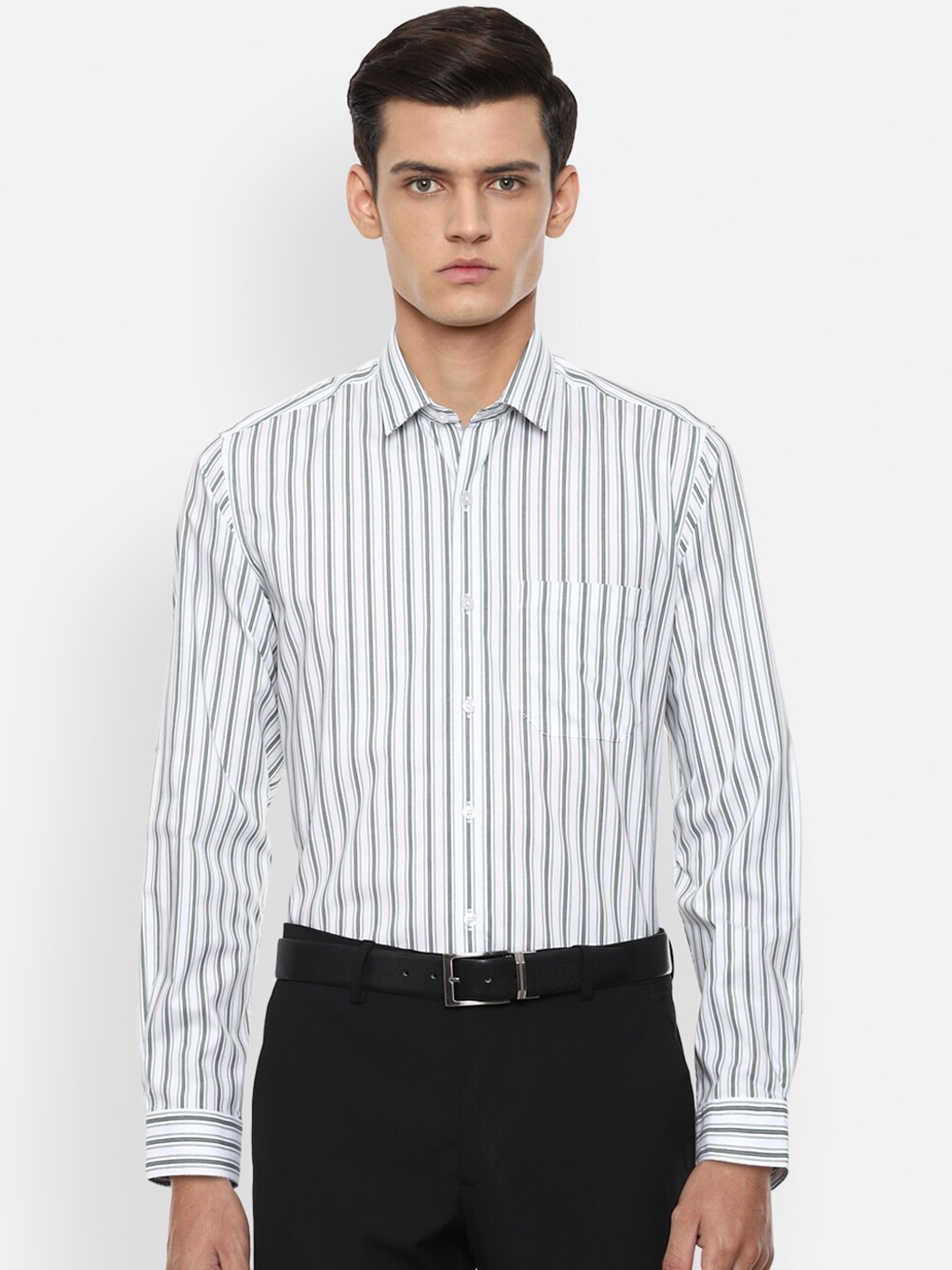 

Louis Philippe Men White Slim Fit Striped Cotton Formal Shirt