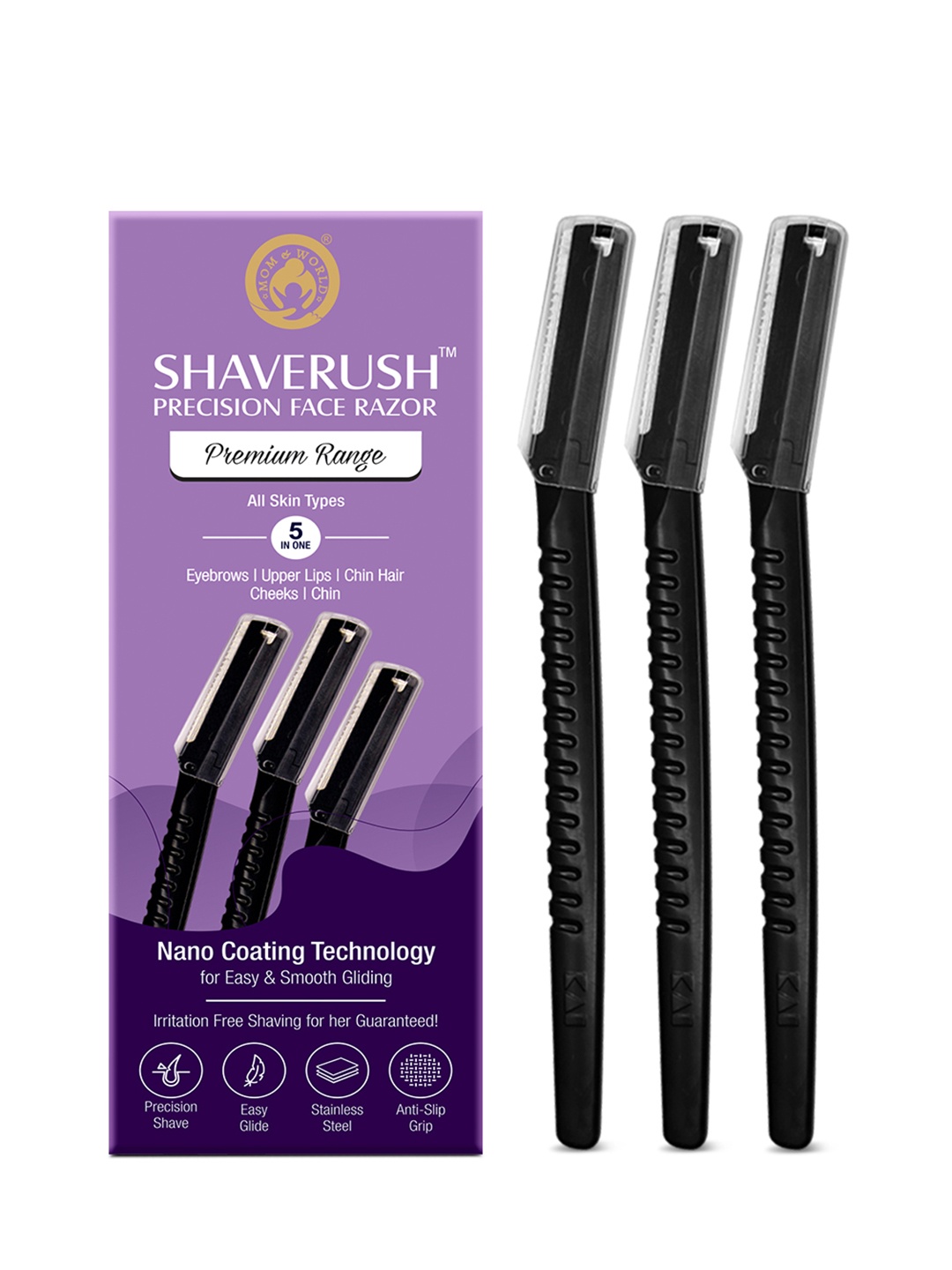 

Mom & World Set of 3 Face Razors For Instant Hair Removal with Nano Coating Technology, Black