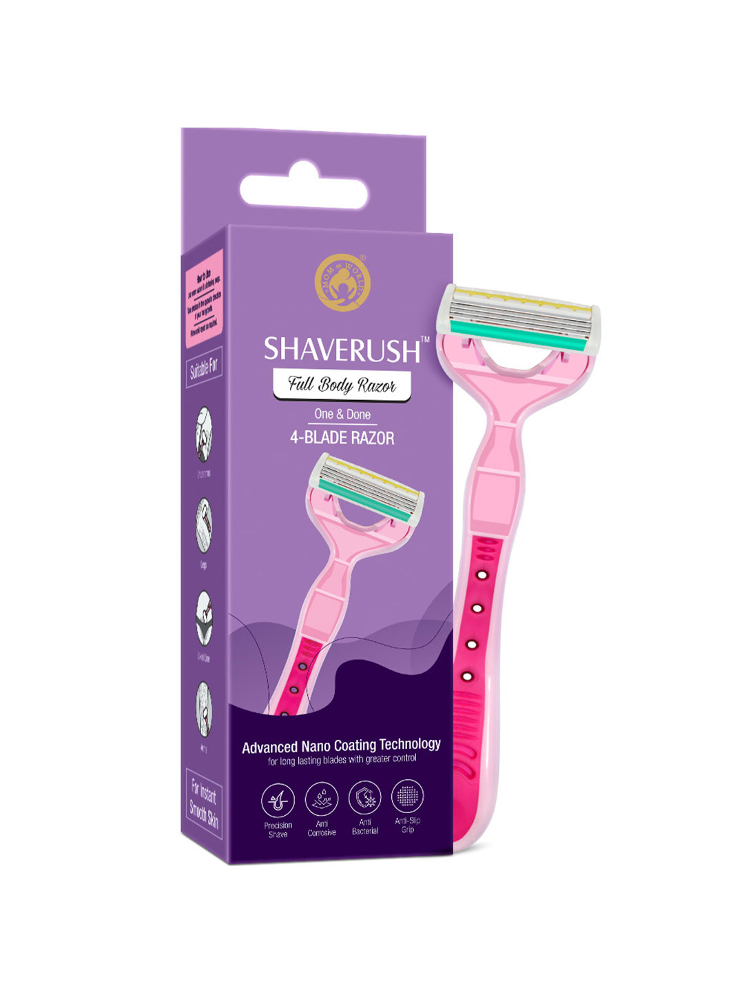 

Mom & World ShaveRush 4 Blade Full Body Razor with Advance Nano Coating Technology, Pink