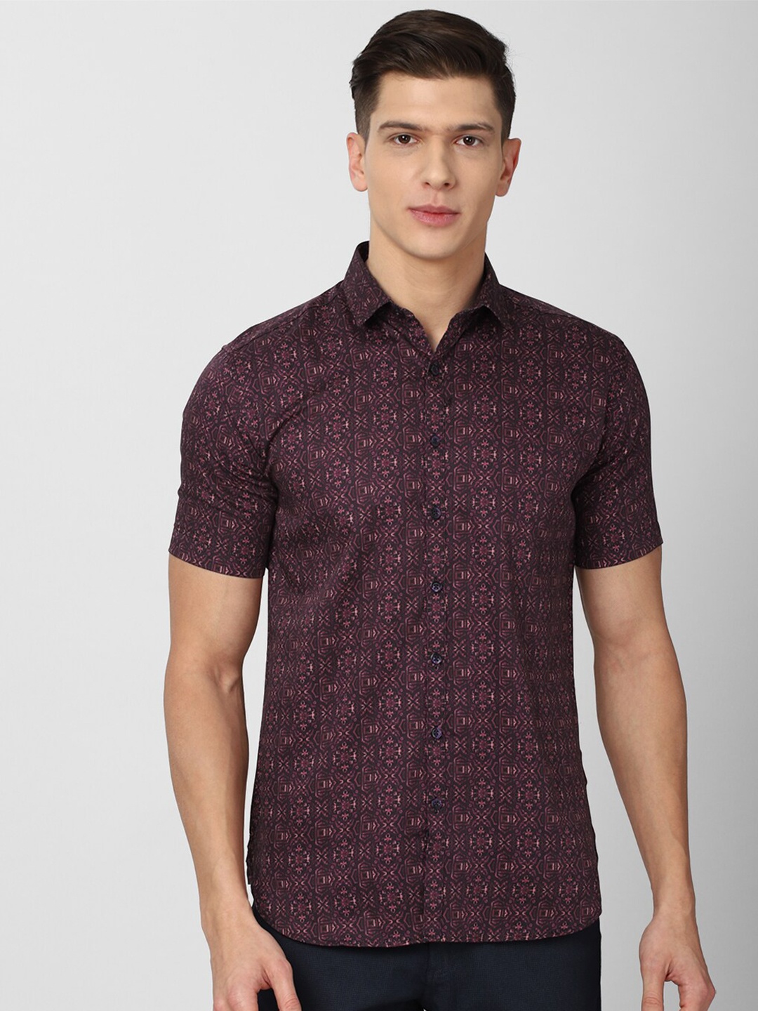 

V Dot Men Purple Slim Fit Ethnic Motifs Printed Pure Cotton Casual Shirt