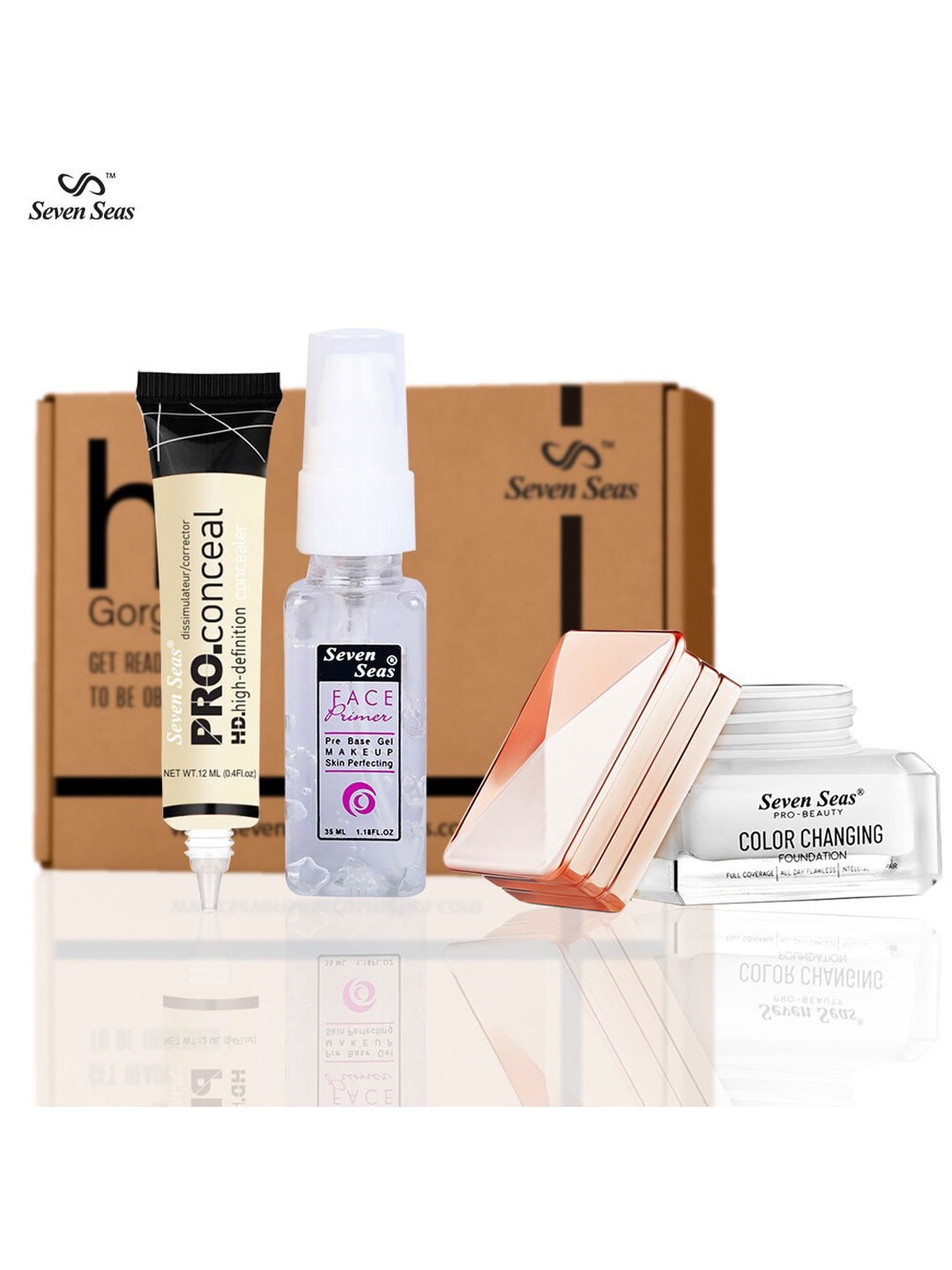 

Seven Seas Set of Pro HD Concealer-Primer & Color Changing Foundation for Dusky Skin Tone, Beige