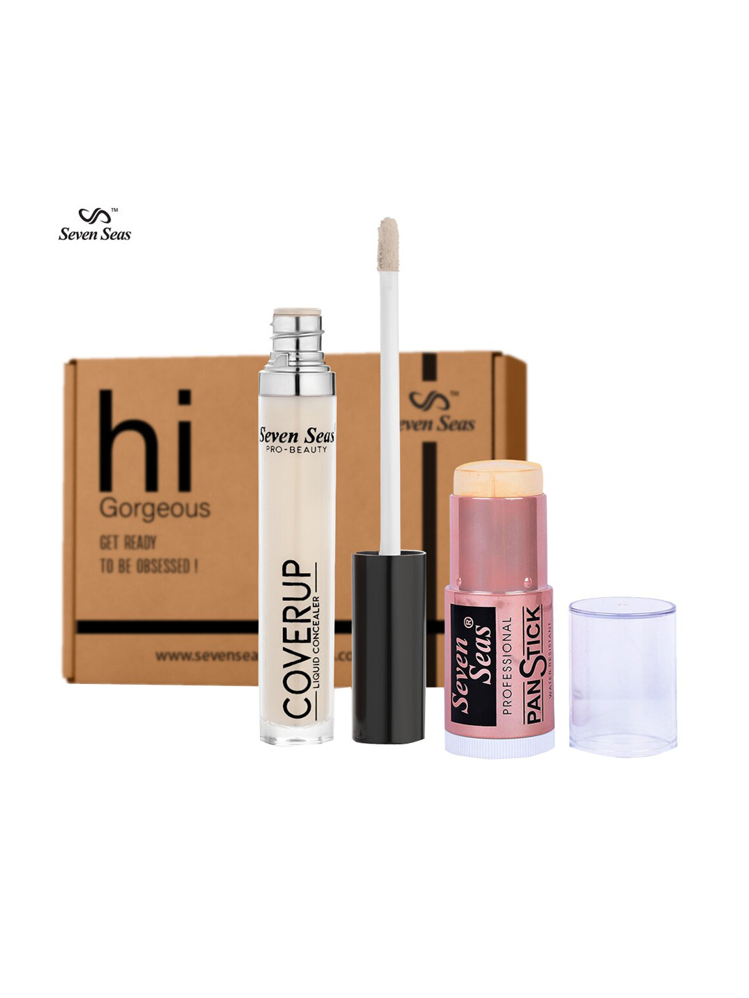 

Seven Seas Set of Professional Panstick Foundation & Liquid Concealer for Dusky Skin Tone, Beige