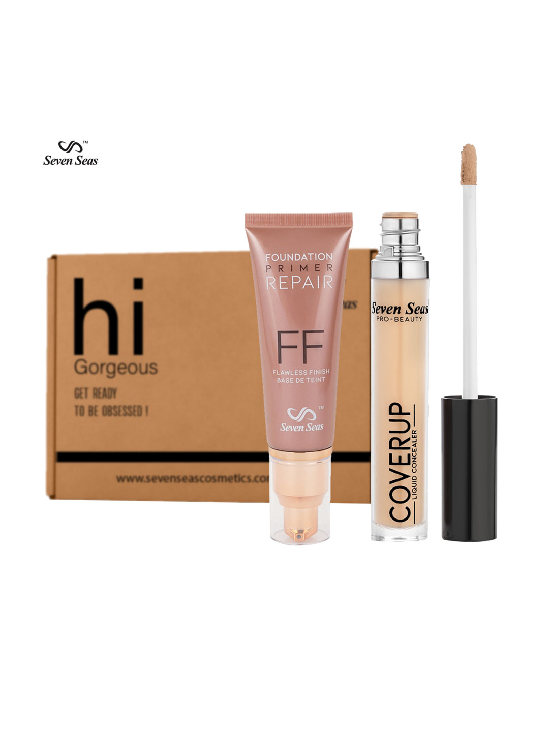 

Seven Seas Set of Repair Foundation Primer & CoverUp Liquid Concealer for Fair Skin Tone, Beige