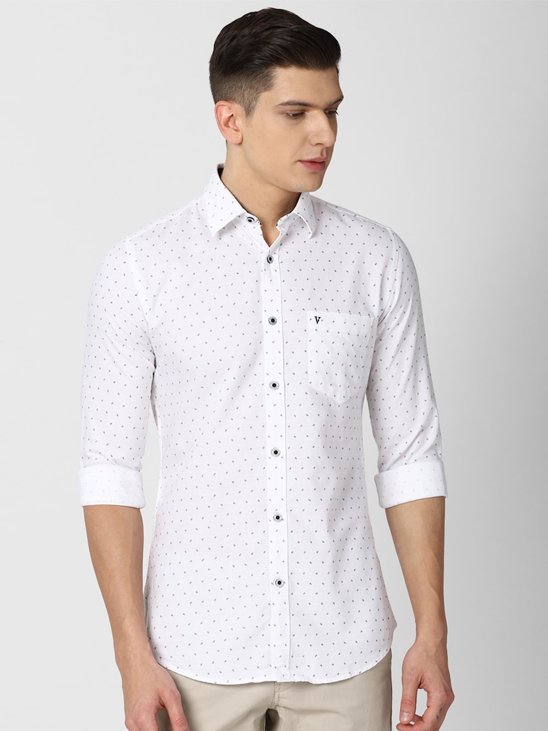 

Van Heusen Sport Men White Micro Ditsy Printed Slim Fit Pure Cotton Casual Shirt