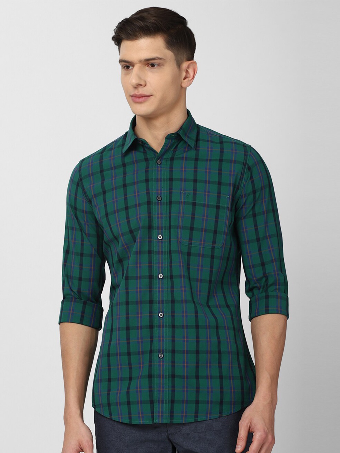 

Van Heusen Sport Men Green Slim Fit Tartan Checks Checked Casual Shirt