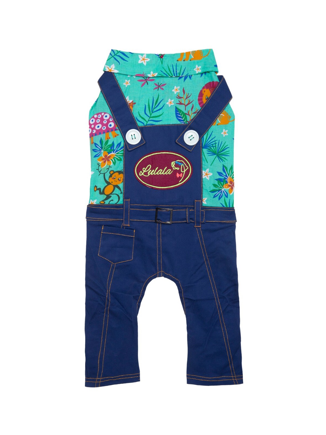 

Lulala Sea Green Printed Denim Dog Jumpsuit