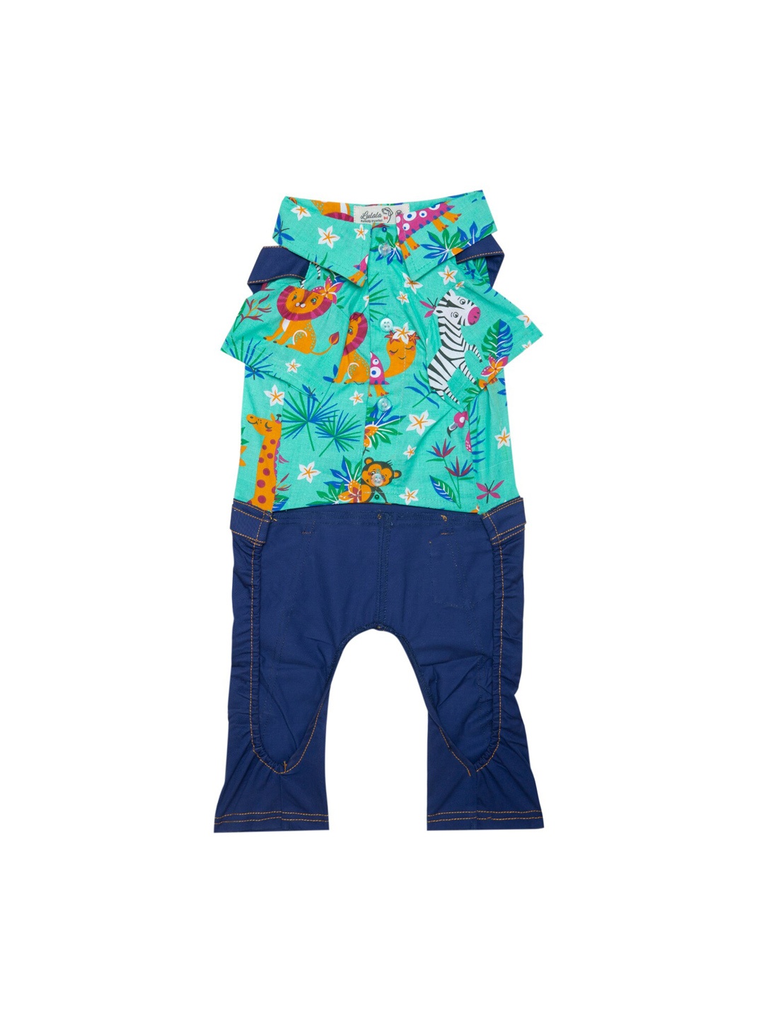 

Lulala Sea Green & Blue Printed Cotton Denim Dog Dress