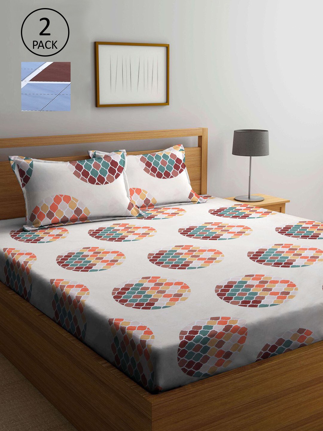 

KLOTTHE Set of 2 Multi 210TC Double Bedsheets with 4 Pillow Covers