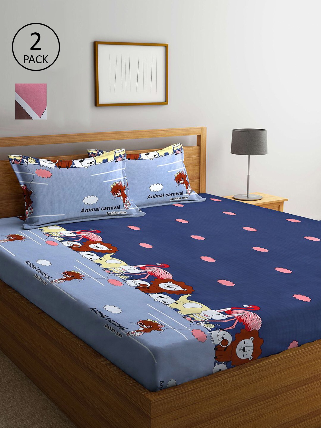 

KLOTTHE Blue & Pink Geometric 210 TC 2 King Bedsheet with 4 Pillow Covers
