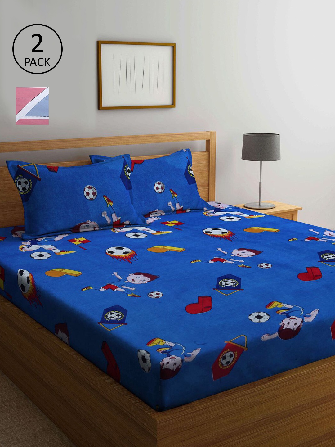 

KLOTTHE Blue & Pink Cartoon Characters 210 TC 2 King Bedsheet with 4 Pillow Covers