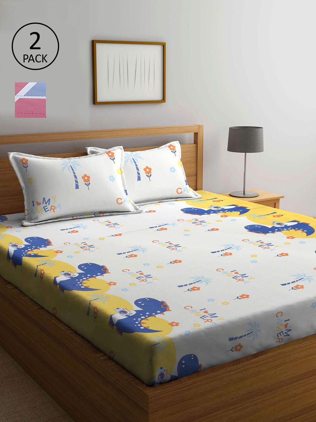 

KLOTTHE Set Of 2 Printed 210 TC King Bedsheet with 4 Pillow Covers, White