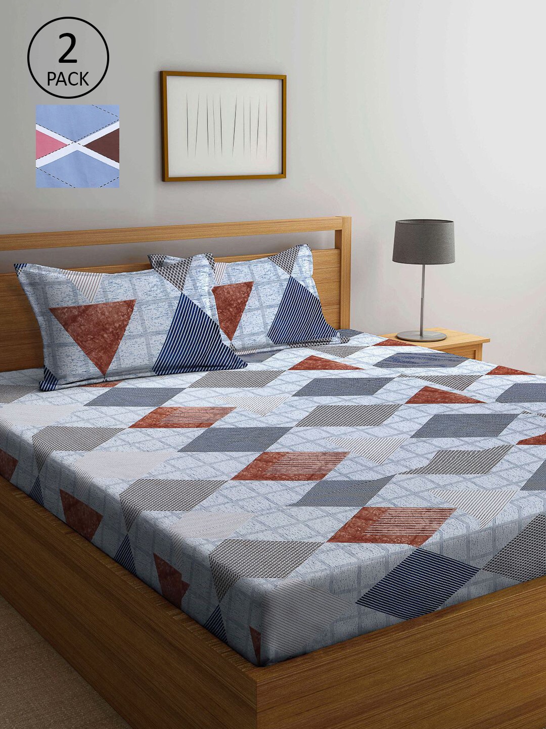 

KLOTTHE Multicoloured Geometric 210 TC 2 King Bedsheet with 4 Pillow Covers, Multi