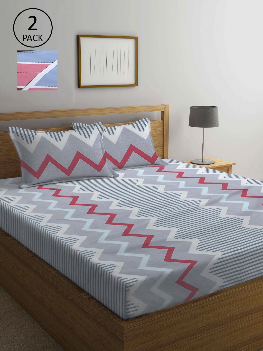 

KLOTTHE Multi Color Geometric Printed 210 TC 2 King Bedsheets with 4 Pillow Covers