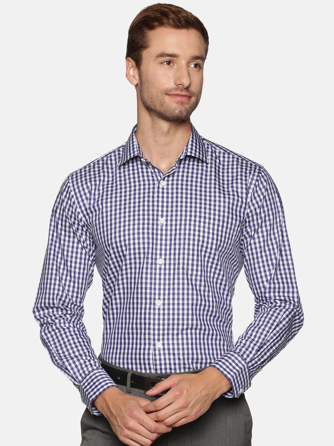 

DON VINO Men Blue Relaxed Gingham Checks Checked Formal Shirt