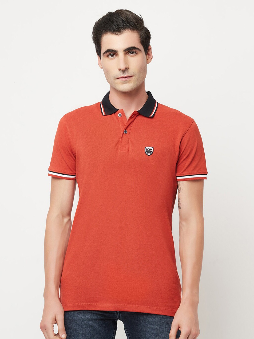

Octave Men Orange Polo Collar Cotton Regular Fit T-shirt