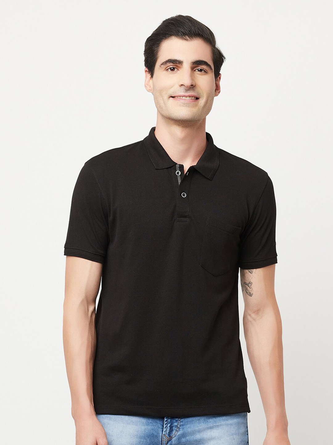 

Octave Men Black Polo Collar T-shirt