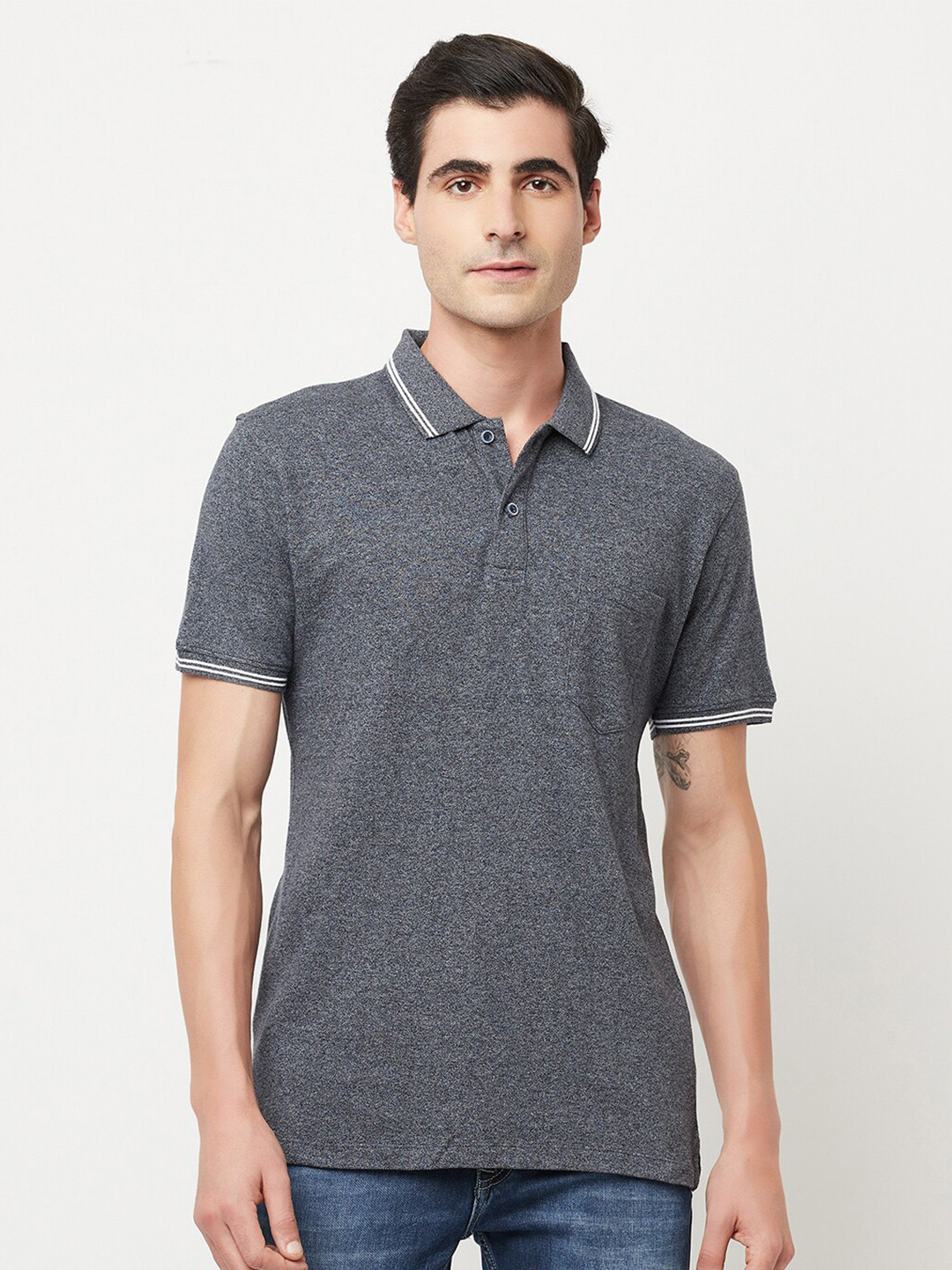 

Octave Men Grey Polo Collar Cotton T-shirt