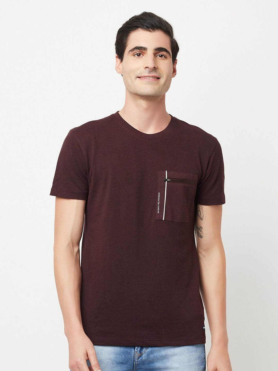 

Octave Men Burgundy Cotton T-shirt