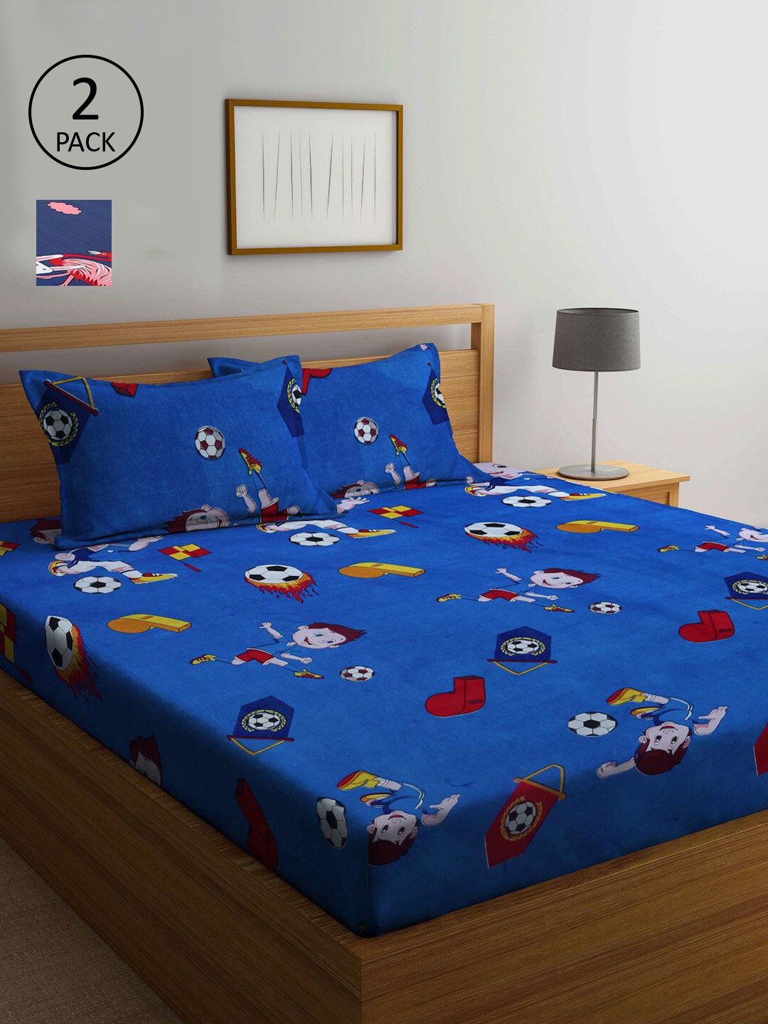 

KLOTTHE Blue & Pink Cartoon Characters 210 TC 2 King Bedsheet with 4 Pillow Covers