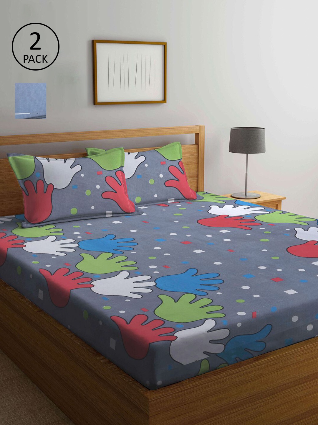 

KLOTTHE Grey & Teal Floral 210 TC Set Of 2 King Bedsheet with 4 Pillow Covers