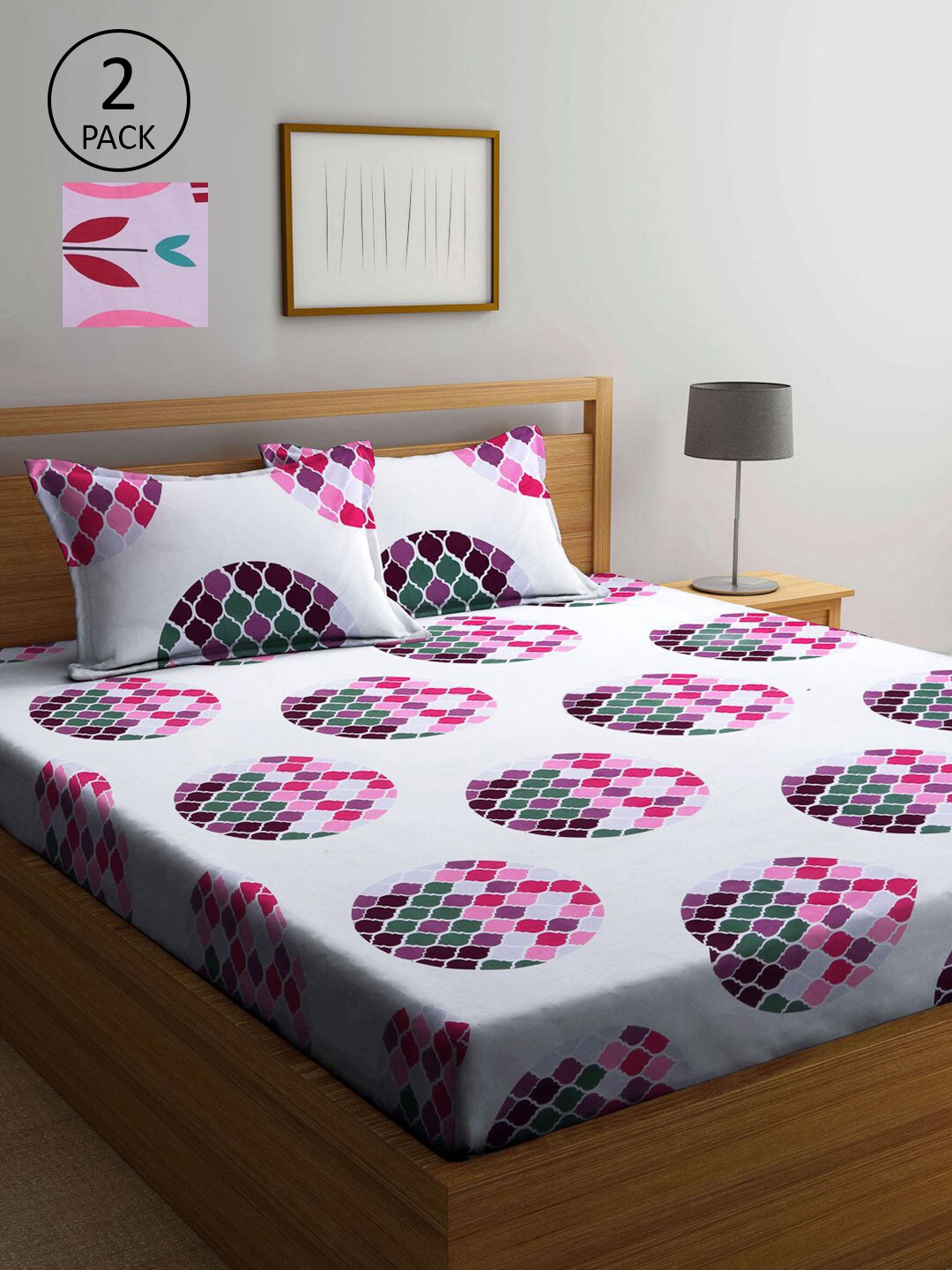 

KLOTTHE Pack of 2 Multicoloured Geometric 210 TC 2 King Bedsheet with 4 Pillow Covers, Multi