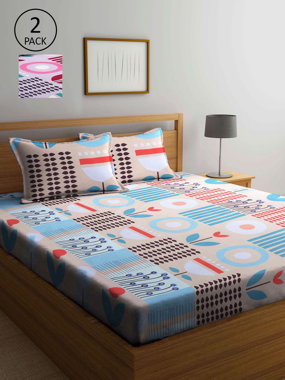 

KLOTTHE Multi Color Abstract Printed 210 TC 2 King Bedsheets with 4 Pillow Covers