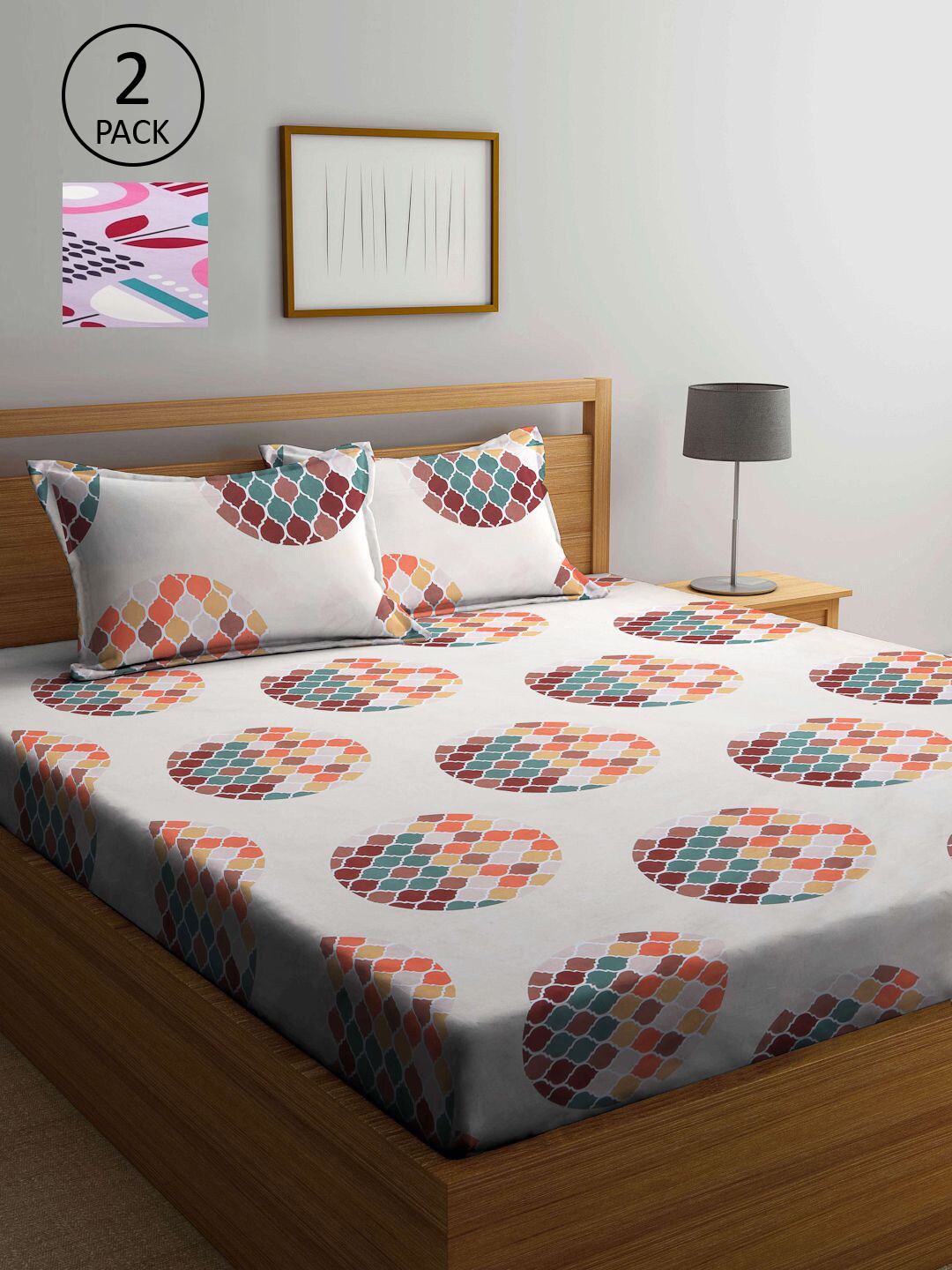 

KLOTTHE Multicoloured Geometric 210 TC 2 King Bedsheet with 4 Pillow Covers, Multi