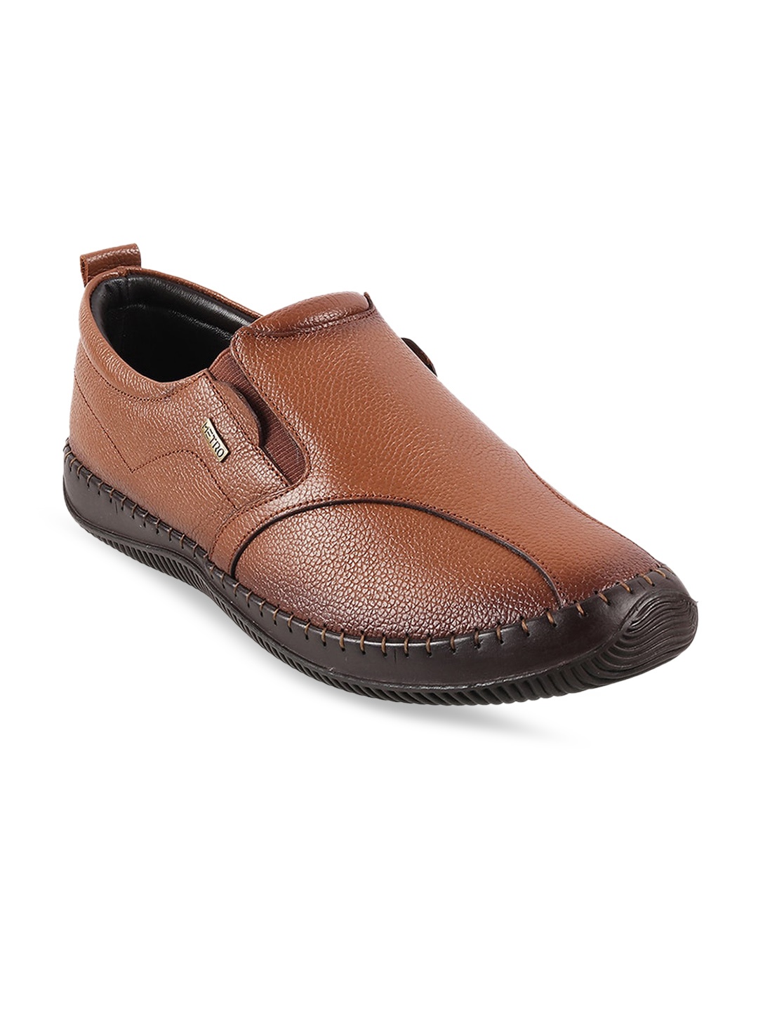 

Metro Men Tan Leather Slip-On Loafers