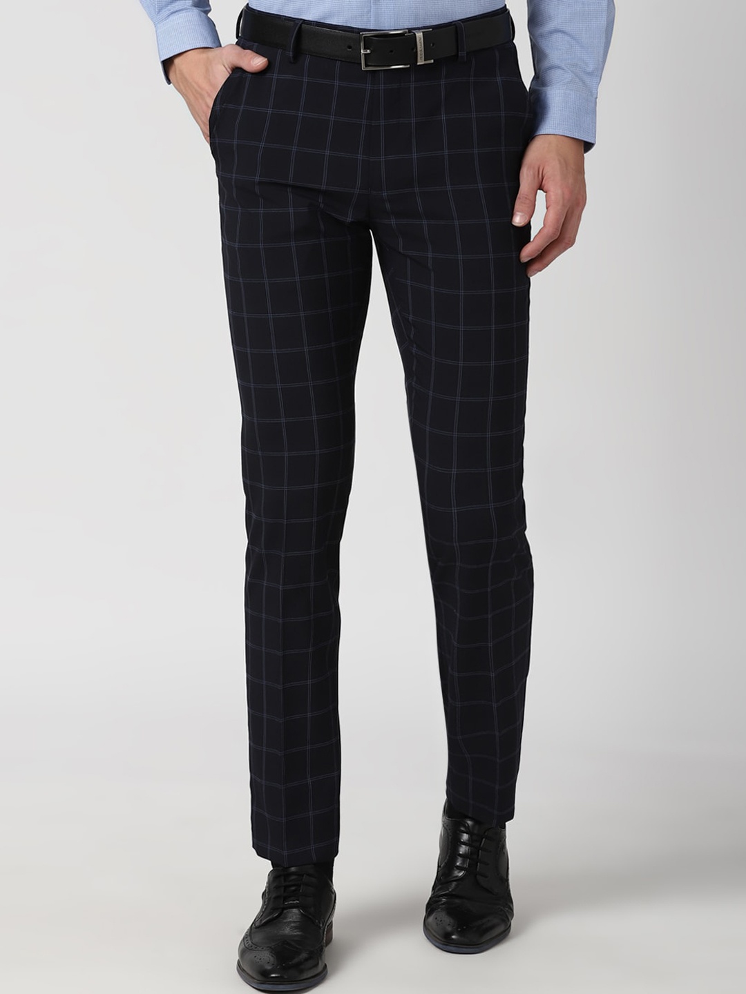 

Peter England Men Black Checked Slim Fit Trousers