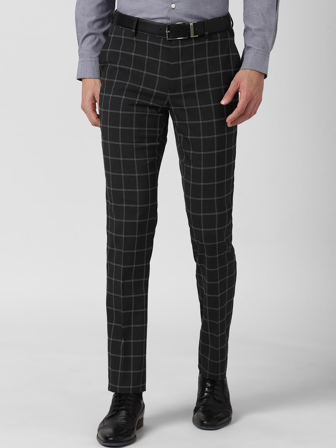 

Peter England Men Black Checked Slim Fit Formal Trousers