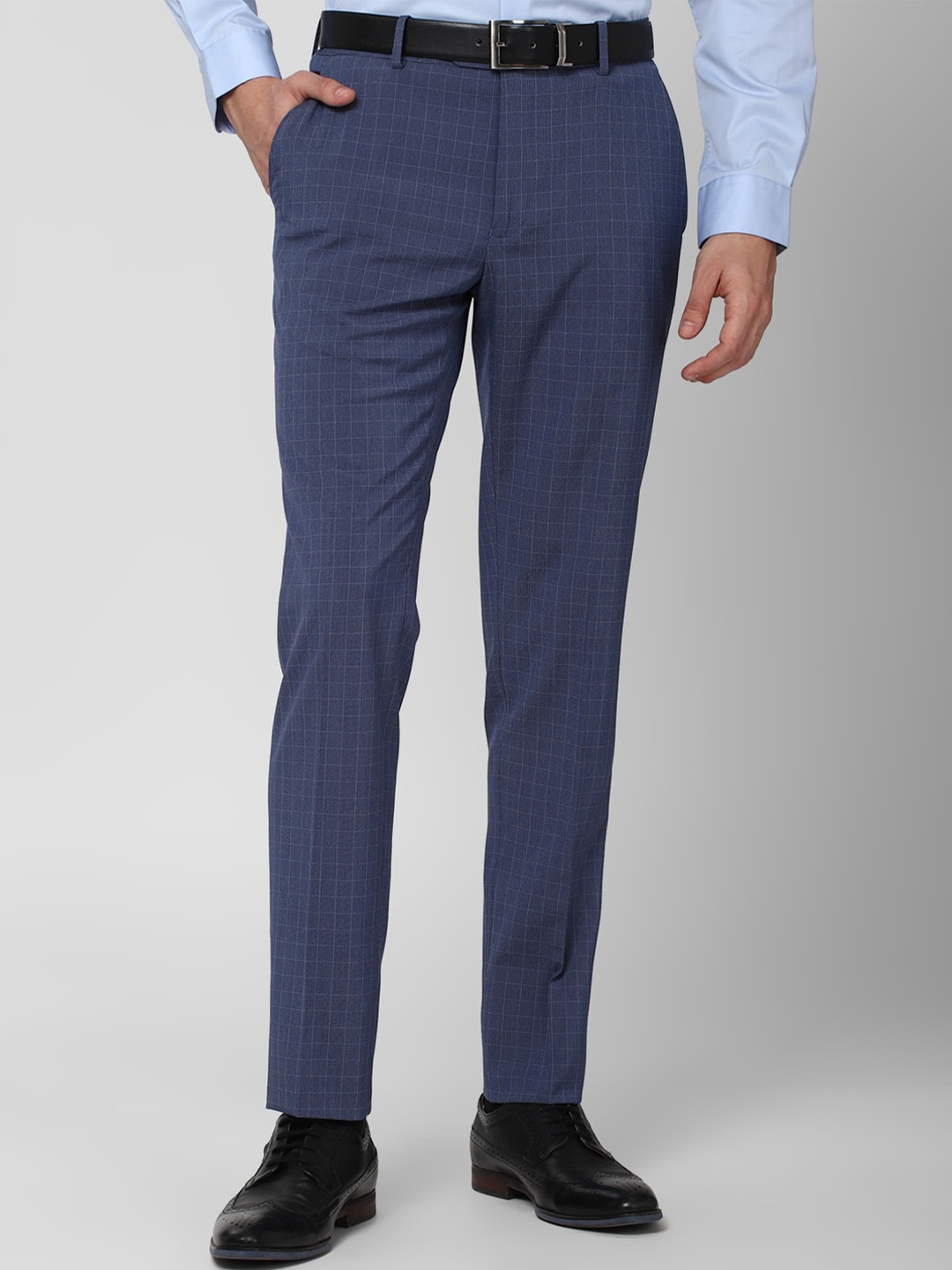 

Peter England Men Navy Blue Checked Slim Fit Formal Trousers