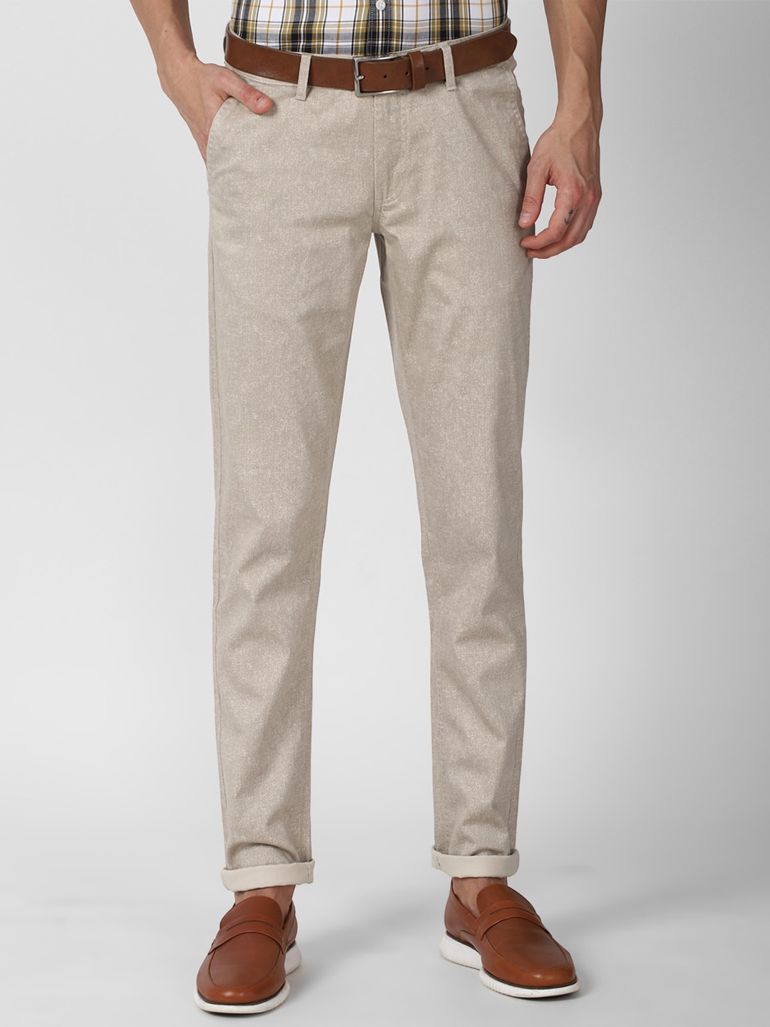 

Van Heusen Sport Men Beige Textured Slim Fit Trousers